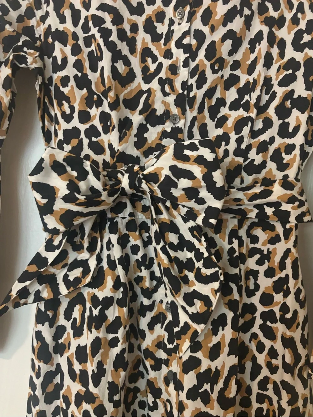 J. Crew Long-Sleeve Leopard Print Tie-Waist Dress in Black, White & Tan